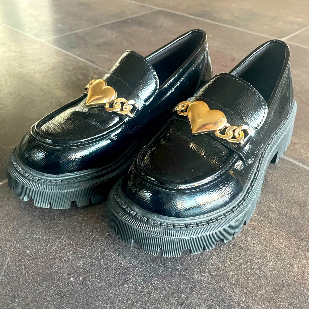 Black Loafers with Gold Accent